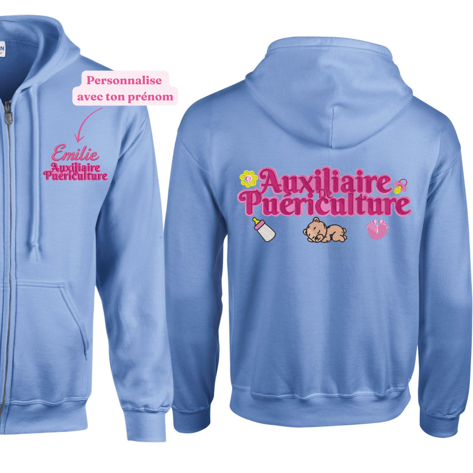 Sweat à Capuche Zippé Soignant - Personnalisable