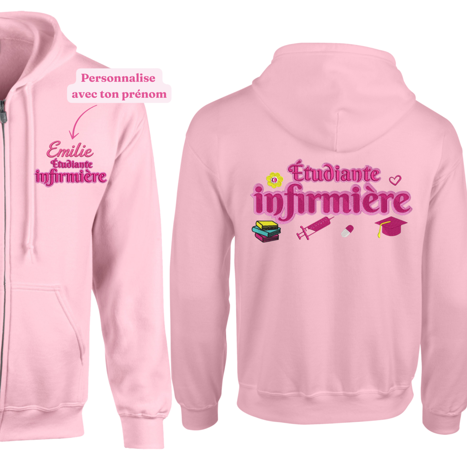 Sweat à Capuche Zippé Soignant - Personnalisable
