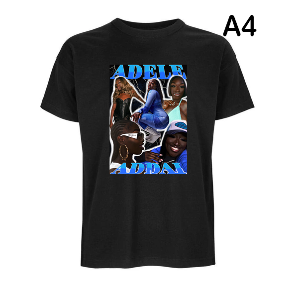 Black personalized gift t-shirt with photo collage of diverse women and blue text Adele Addai