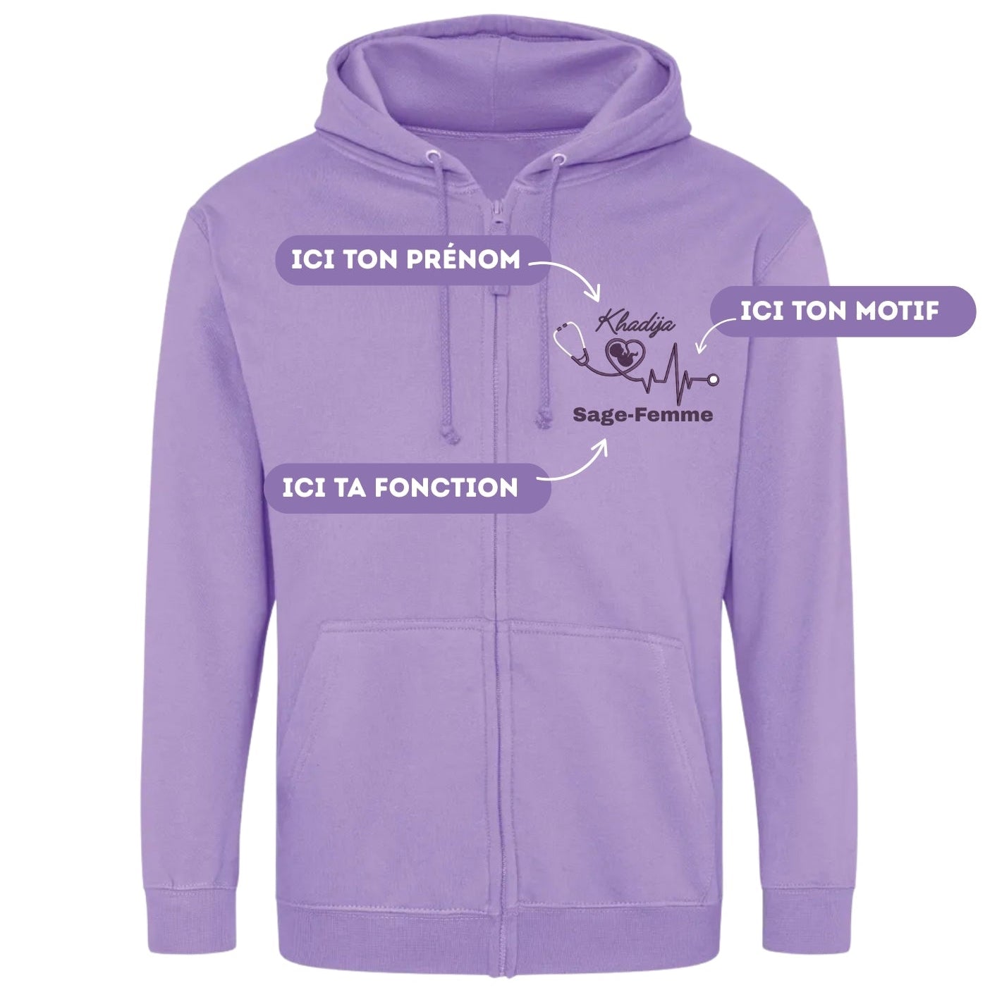 Sweat avec zip pour soignant personnalisé