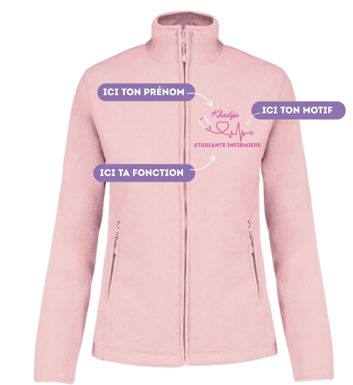 Polaire rose pour soignant personnalisé