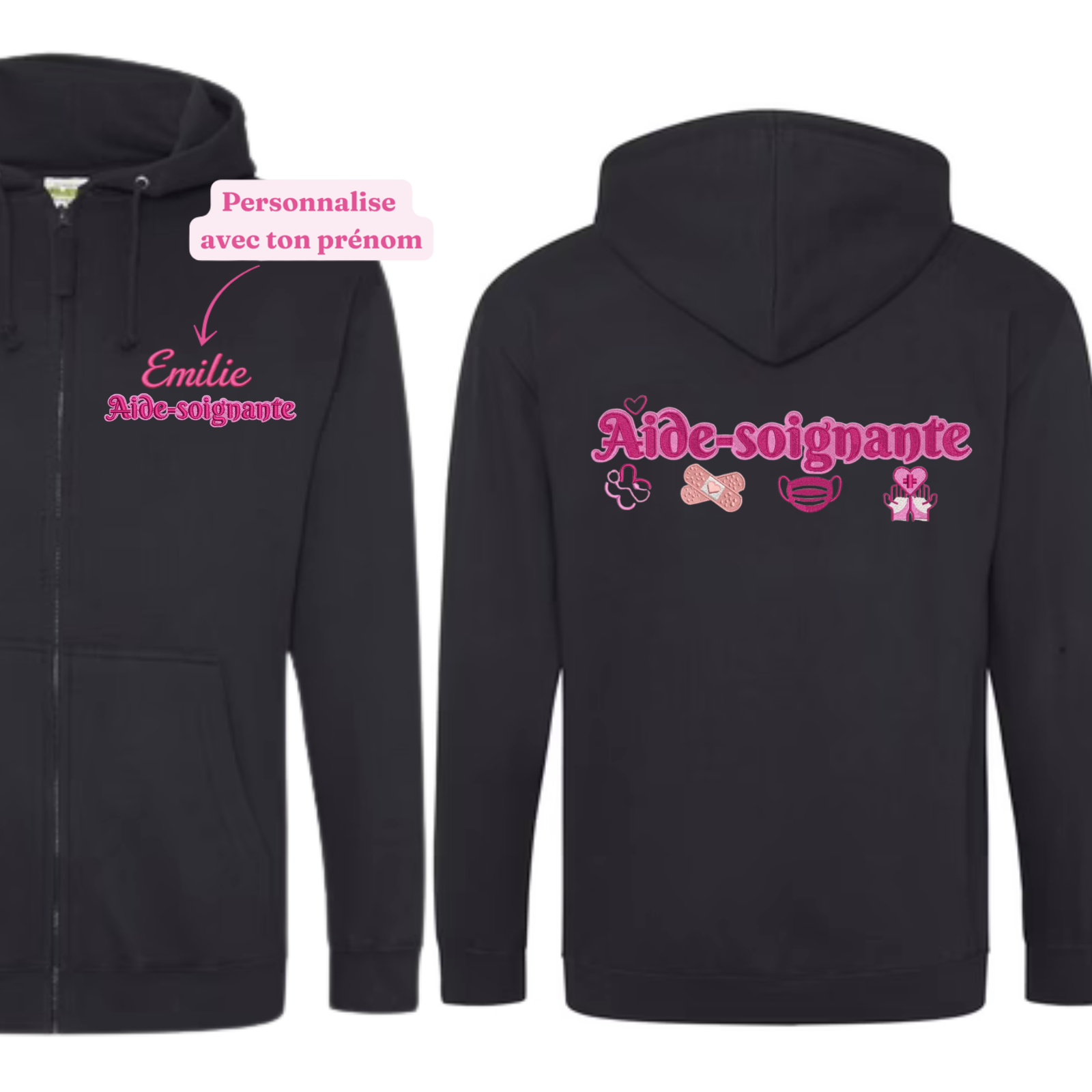 Sweat à Capuche Zippé Soignant - Personnalisable