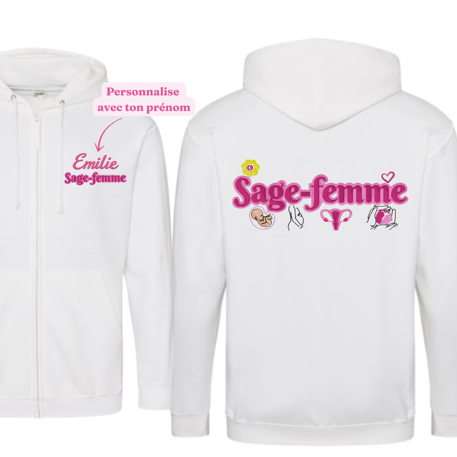 Sweat à Capuche Zippé Soignant - Personnalisable